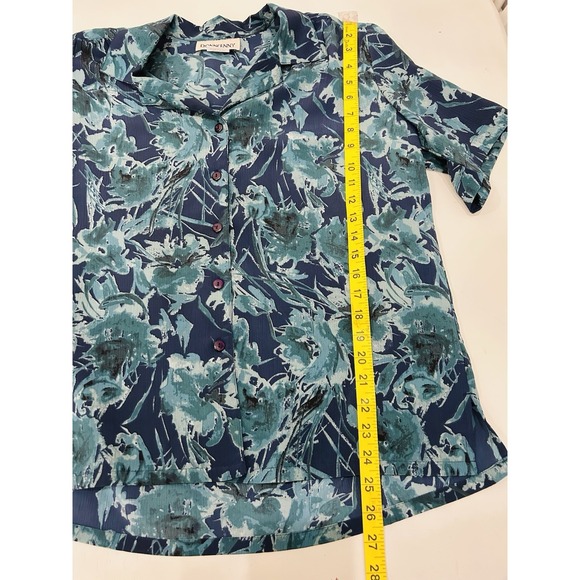 DonnKenny Womens Button Up Blouse Size L Tropical Blue Floral Short Sleeve Beach - Picture 7 of 9